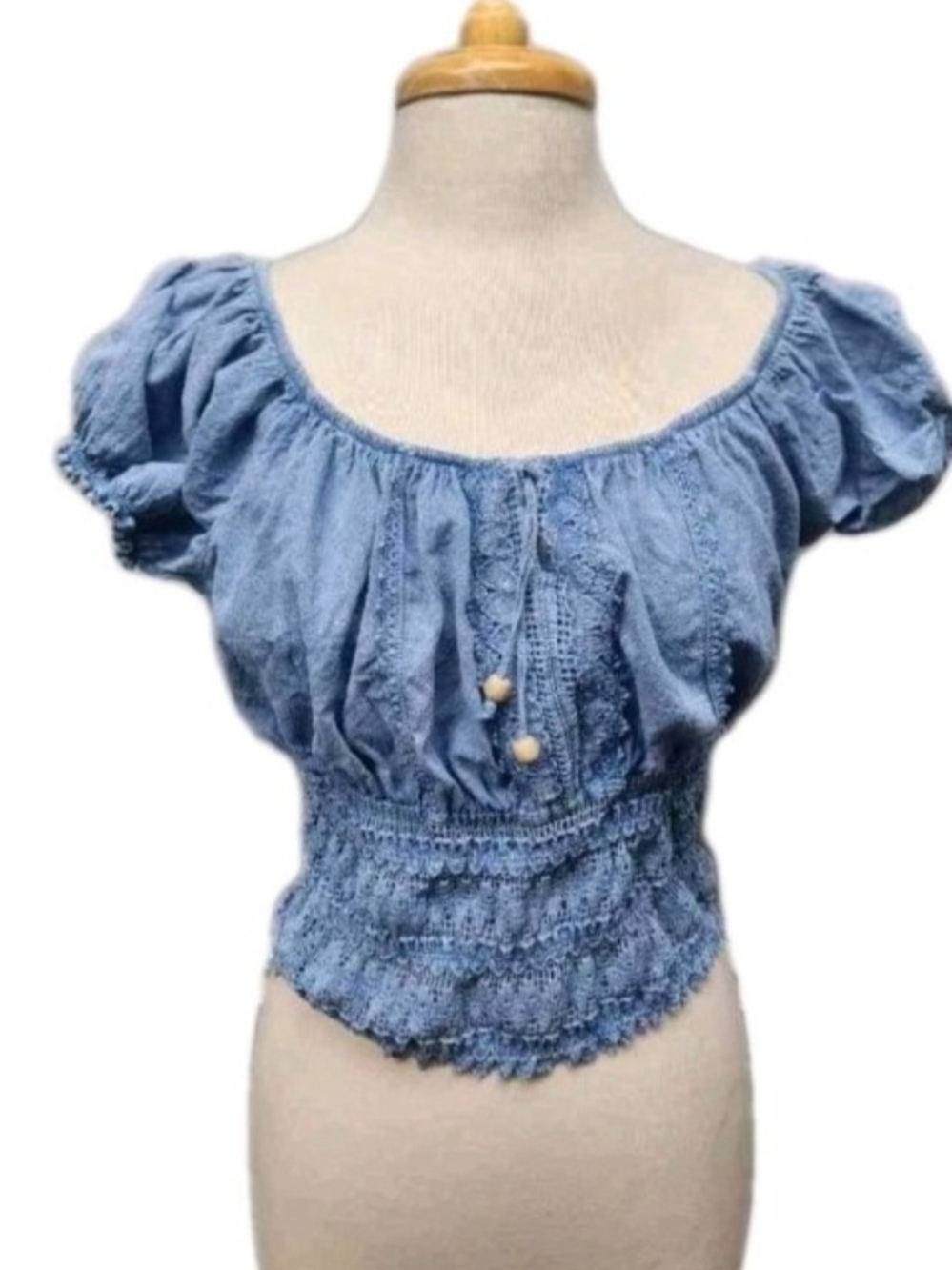 Y2K Blanco 100% Cotton Boho Off-The-Shoulder Women's Crop Top Blouse Size XXL
